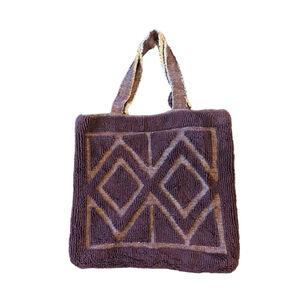 Women's Creative Co-Op Purple & Beige Geometric Tote Bag, One Size Boho Tassels